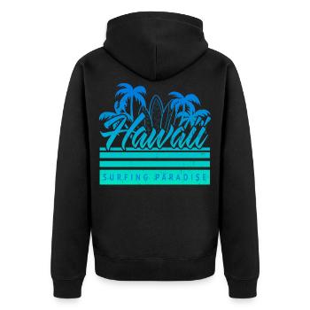Hawaii Surfing Paradise Vintage - Unisex Premium Bio Zip Hoodie - Schwarz - Hinten - Nico (187cm)