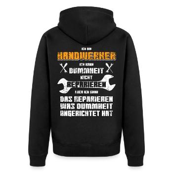 Handwerker lustiger vintage Spruch - Unisex Premium Bio Zip Hoodie - Schwarz - Hinten - Nico (187cm)