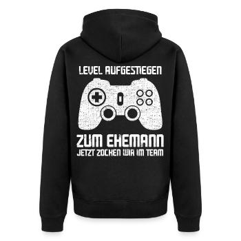 Level Aufgestiegen Zum Ehemann Zocker Gamer - Unisex Premium Bio Zip Hoodie - Schwarz - Hinten - Nico (187cm)