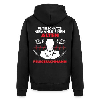 Pflegekräfte - Maske Pflegepersonal Arzthelferin - Unisex Premium Bio Zip Hoodie - Schwarz - Hinten - Nico (187cm)
