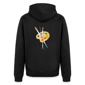 Palette, Farben und Pinsel - Unisex Premium Bio Zip Hoodie - Schwarz - Hinten - Nico (187cm)