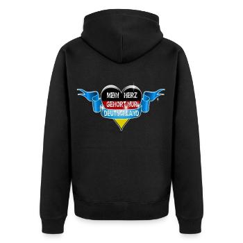 Mein Herz Gehört nur Deutschland Flagge Spruch - Unisex Premium Bio Zip Hoodie - Schwarz - Hinten - Nico (187cm)