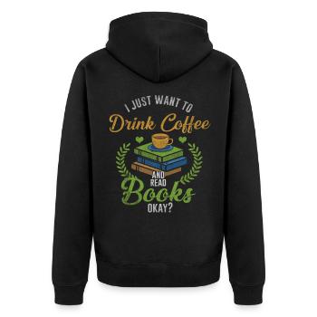 Buch - Unisex Premium Bio Zip Hoodie - Schwarz - Hinten - Nico (187cm)