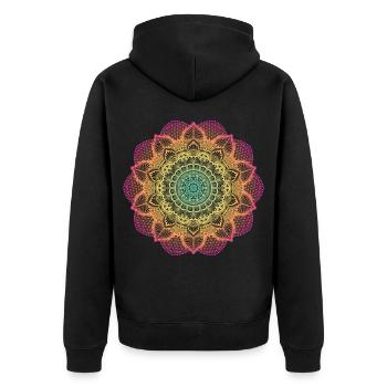 Yoga Goa Mandala Blume des Lebens Geschenkidee - Unisex Premium Bio Zip Hoodie - Schwarz - Hinten - Nico (187cm)