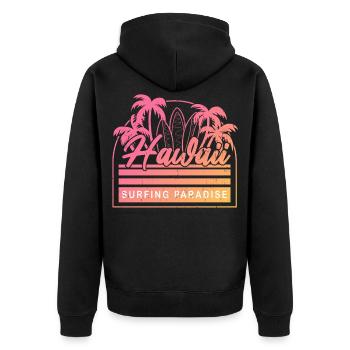 Hawaii Surfing Paradise - Unisex Premium Bio Zip Hoodie - Schwarz - Hinten - Nico (187cm)