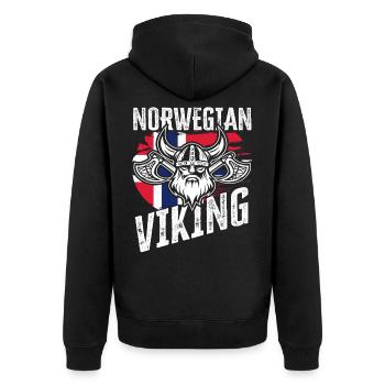 Norwegen Wikinger - Unisex Premium Bio Zip Hoodie - Schwarz - Hinten - Nico (187cm)
