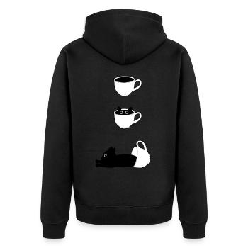 Guten Morgen Katze Geschenkidee Katzen - Unisex Premium Bio Zip Hoodie - Schwarz - Hinten - Nico (187cm)