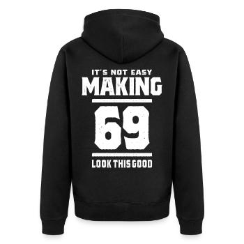69 Jahre alt - 69. Geburtstag lustiges Geschenk - Unisex Premium Bio Zip Hoodie - Schwarz - Hinten - Nico (187cm)