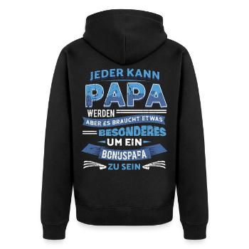 Bonuspapa Spruch Stiefpapa Geschenk für Bonusvater - Unisex Premium Bio Zip Hoodie - Schwarz - Hinten - Nico (187cm)
