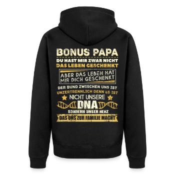 Bonuspapa Spruch Unzertrennlich Familie Bonusvater - Unisex Premium Bio Zip Hoodie - Schwarz - Hinten - Nico (187cm)
