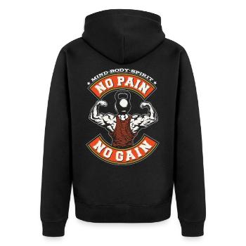 No Pain No Gain Fitness Gym Muskeln Geschenk - Unisex Premium Bio Zip Hoodie - Schwarz - Hinten - Nico (187cm)
