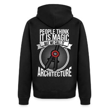 Architekt - Unisex Premium Bio Zip Hoodie - Schwarz - Hinten - Nico (187cm)
