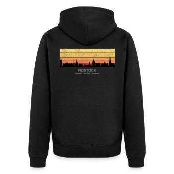 Skyline Rostock depuis 1218 Vintage Retro, Panorama - Veste à capuche bio Premium Unisexe - noir - Dos - Nico (187cm)