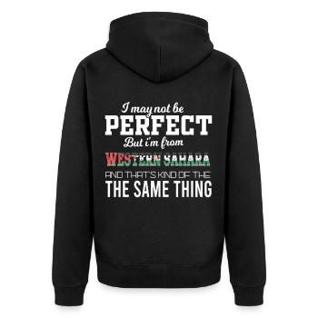 Ich bin fast perfekt, ich bin aus westliche Sahara - Unisex Premium Bio Zip Hoodie - Schwarz - Hinten - Nico (187cm)