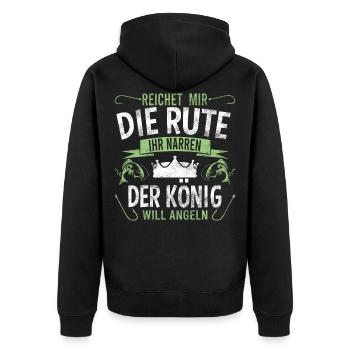 Reichet mir die Rute der König will angeln - Unisex Premium Bio Zip Hoodie - Schwarz - Hinten - Nico (187cm)