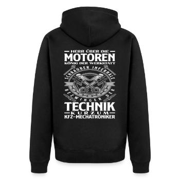 KFZ Mechatroniker Motor - Unisex Premium Bio Zip Hoodie - Schwarz - Hinten - Nico (187cm)