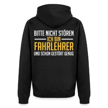 Fahrlehrer Fahrprüfung Fahrschule Fahrprüfer Lusti - Unisex Premium Bio Zip Hoodie - Schwarz - Hinten - Nico (187cm)