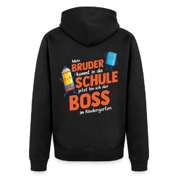 Kinder Kinder Geschenk zur Einschulung Geschwister - Unisex Premium Bio Zip Hoodie - Schwarz - Hinten - Nico (187cm)