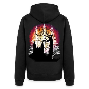 Baum Burg Mittelalter Fantasy Festung Schloss - Unisex Premium Bio Zip Hoodie - Schwarz - Hinten - Nico (187cm)