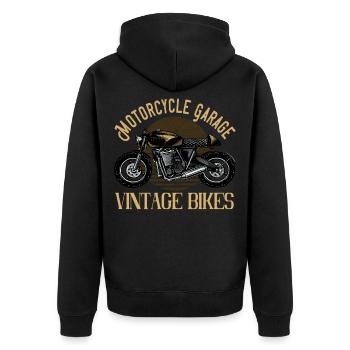 Motorcycle garage vintage bikes - Unisex Premium Organic Zip Hoodie - black - Back - Nico (187cm)