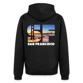 San Francisco - Unisex Premium Bio Zip Hoodie - Schwarz - Hinten - Nico (187cm)