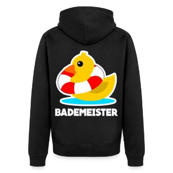 Bademeister Bade Ente und Rettungsring - Unisex Premium Bio Zip Hoodie - Schwarz - Hinten - Nico (187cm)