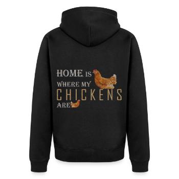 zu Hause ist wo meine Hühner sind, Hühner Spruch - Unisex Premium Bio Zip Hoodie - Schwarz - Hinten - Nico (187cm)