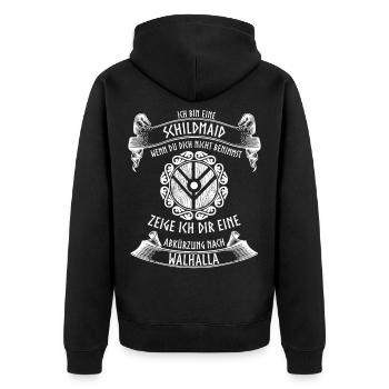 Wikinger - Schildmaid Walhalla Spruch - Unisex Premium Bio Zip Hoodie - Schwarz - Hinten - Nico (187cm)