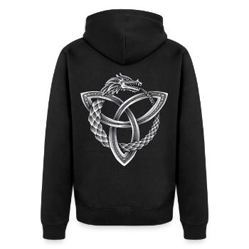 Welten Schlange Viking Wikinger Vintage Symbol - Unisex Premium Bio Zip Hoodie - Schwarz - Hinten - Nico (187cm)