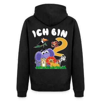 ich bin zwei, Dschungeltiere zum Kindergeburtstag - Unisex Premium Bio Zip Hoodie - Schwarz - Hinten - Nico (187cm)