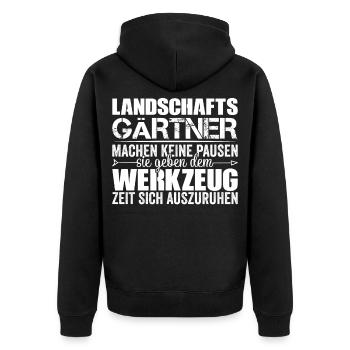 Landschaftsgärtner - Unisex Premium Bio Zip Hoodie - Schwarz - Hinten - Nico (187cm)