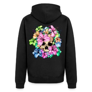 Schädel umgeben von Lilien Skull and flowers - Unisex Premium Bio Zip Hoodie - Schwarz - Hinten - Nico (187cm)