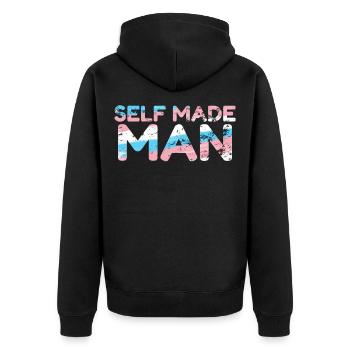 Self Made Transgender Man - Unisex Premium Bio Zip Hoodie - Schwarz - Hinten - Nico (187cm)