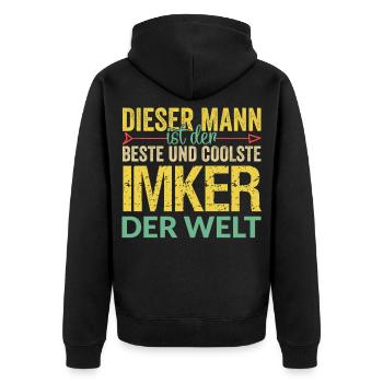 Imker - Unisex Premium Bio Zip Hoodie - Schwarz - Hinten - Nico (187cm)