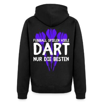 FUSSBALL SPIELEN VIELE - DART NUR DIE BESTEN !!! - Unisex Premium Bio Zip Hoodie - Schwarz - Hinten - Nico (187cm)