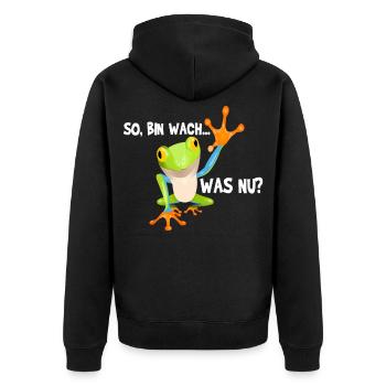 Frosch Froschmotiv Frösche Amphibien Geschenkidee - Unisex Premium Bio Zip Hoodie - Schwarz - Hinten - Nico (187cm)