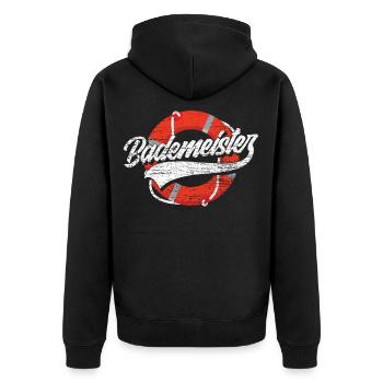 Bademeister - Unisex Premium Bio Zip Hoodie - Schwarz - Hinten - Nico (187cm)
