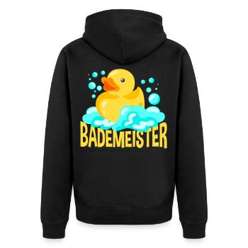 Bademeister - Unisex Premium Bio Zip Hoodie - Schwarz - Hinten - Nico (187cm)