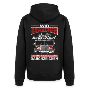 Feuerwehr Rauchzeichen - Unisex Premium Bio Zip Hoodie - Schwarz - Hinten - Nico (187cm)