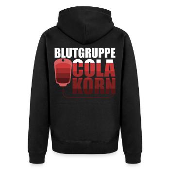 Blutgruppe Cola Korn Spruch - Unisex Premium Bio Zip Hoodie - Schwarz - Hinten - Nico (187cm)
