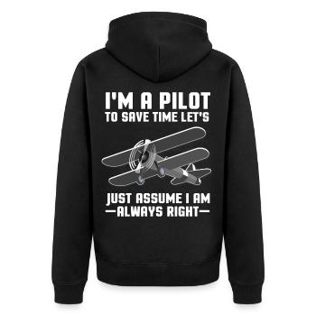 pilot - Unisex Premium Organic Zip Hoodie - black - Back - Nico (187cm)