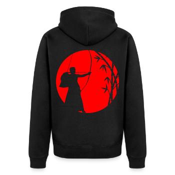 Bogenschießen - Japan Traditionell - Unisex Premium Bio Zip Hoodie - Schwarz - Hinten - Nico (187cm)