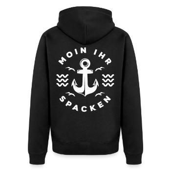 Moin Ihr Spacken - Unisex Premium Bio Zip Hoodie - Schwarz - Hinten - Nico (187cm)