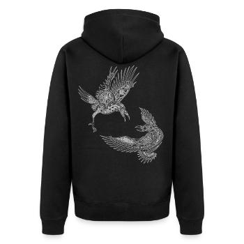 Hugin Odin Thor Viking Raben Maori Tribal Symbol - Unisex Premium Bio Zip Hoodie - Schwarz - Hinten - Nico (187cm)