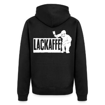 Lackierer - Lackaffe Spruch Geschenk - Unisex Premium Bio Zip Hoodie - Schwarz - Hinten - Nico (187cm)