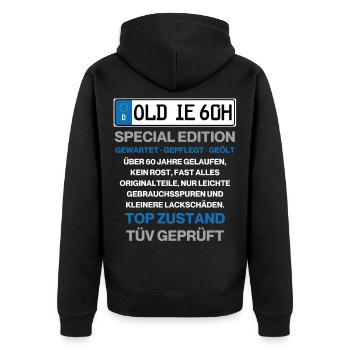 Oldie Kennzeichen 60. Geburtstag Geschenkidee - Unisex Premium Bio Zip Hoodie - Schwarz - Hinten - Nico (187cm)
