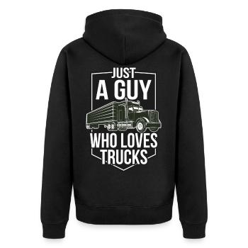 Trucker Trucks Liebhaber - Unisex Premium Bio Zip Hoodie - Schwarz - Hinten - Nico (187cm)