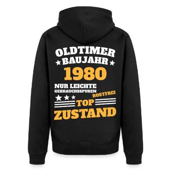 40.Geburtstag 1980 Oldtimer - Unisex Premium Bio Zip Hoodie - Schwarz - Hinten - Nico (187cm)