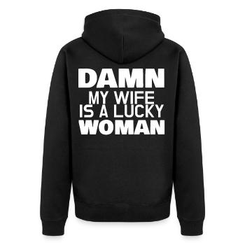DAMN MY WIFE EST UNE FEMME CHANCEUSE - Veste à capuche bio Premium Unisexe - noir - Dos - Nico (187cm)