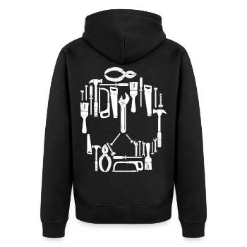 Handerwerker Werkzeug Schädel - Unisex Premium Bio Zip Hoodie - Schwarz - Hinten - Nico (187cm)